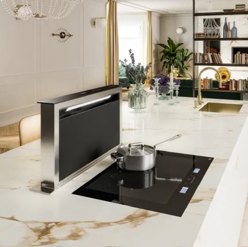 Cappa Downdraft FDW 908 IB in cristallo nero e inox di Franke
