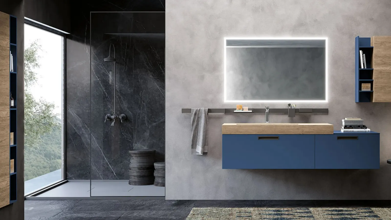 Mobile da Bagno sospeso laccato Blu Essenze 01 di Archeda