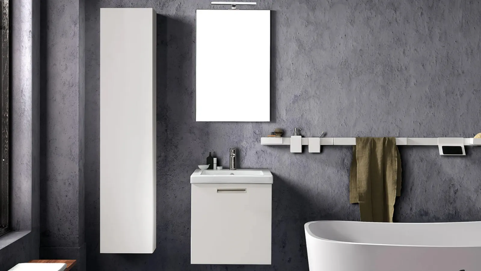 Mobile da Bagno sospeso laccato Bianco Light 01 di Archeda