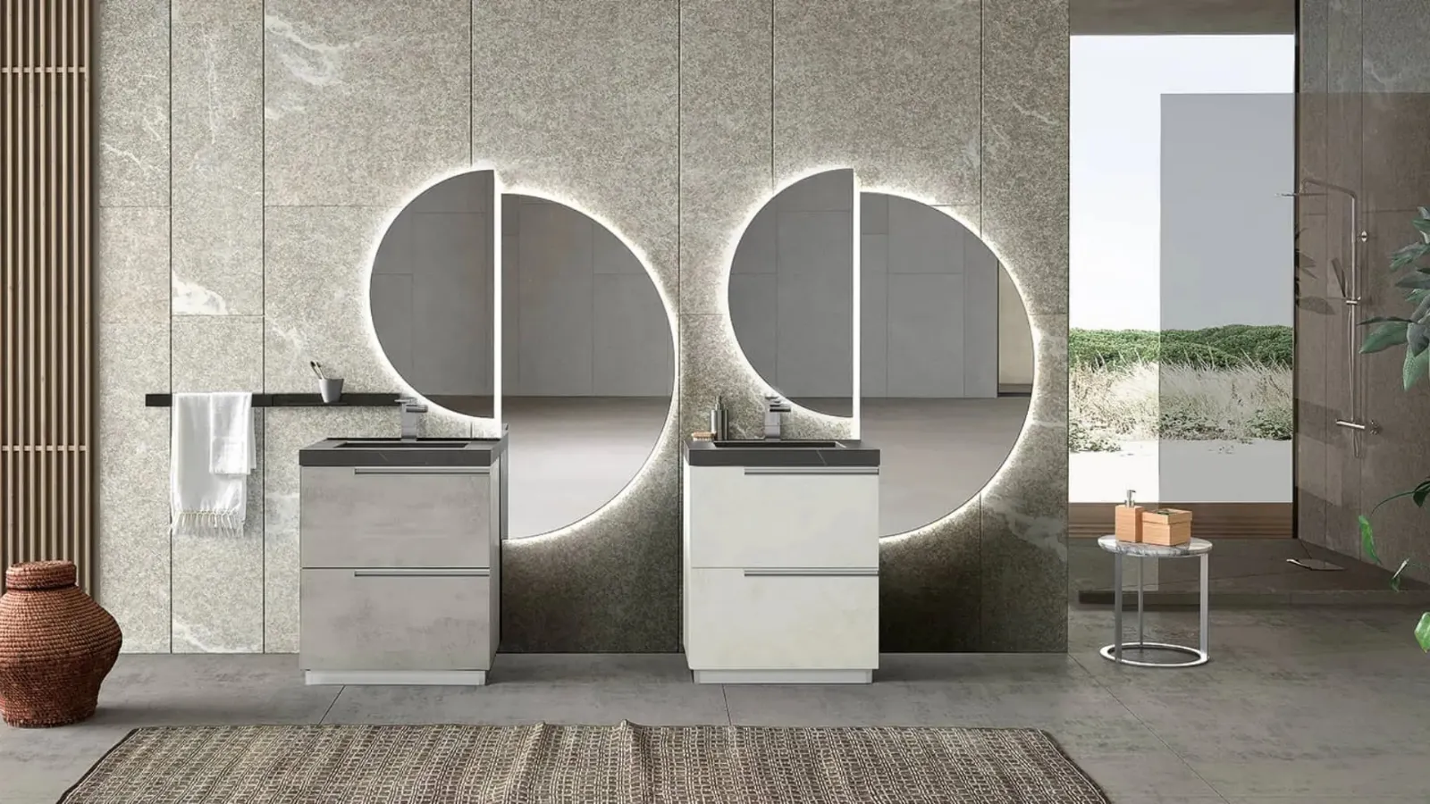 Mobile da Bagno a terra Side 03 in melaminico con top in gres pietra grey di Archeda