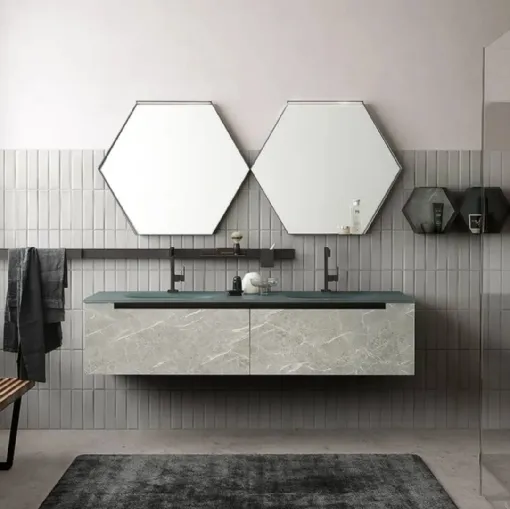 Mobile da Bagno sospeso Side 07 in HPL con top in vetro acidato di Archeda