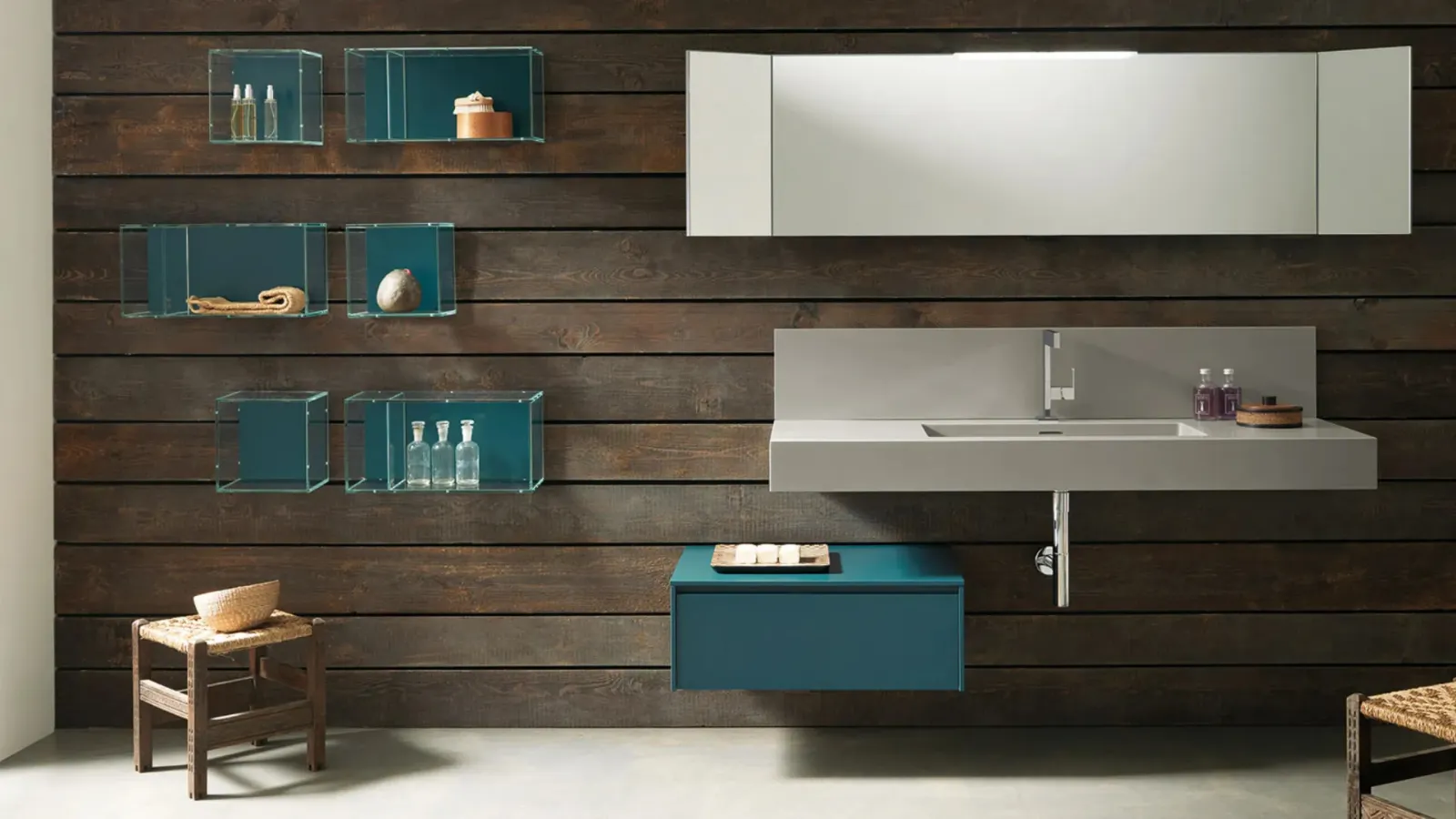 Mobile da Bagno sospeso laccato Petrolio Tulle 10 di Archeda