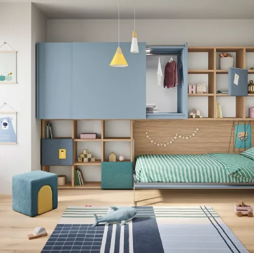 Cameretta a ponte con letto a scomparsa salvaspazio Kids space 29 di Nidi