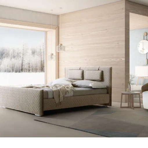Letto con testiera e box contenitore in tessuto trapuntato Evergreen di Le Comfort