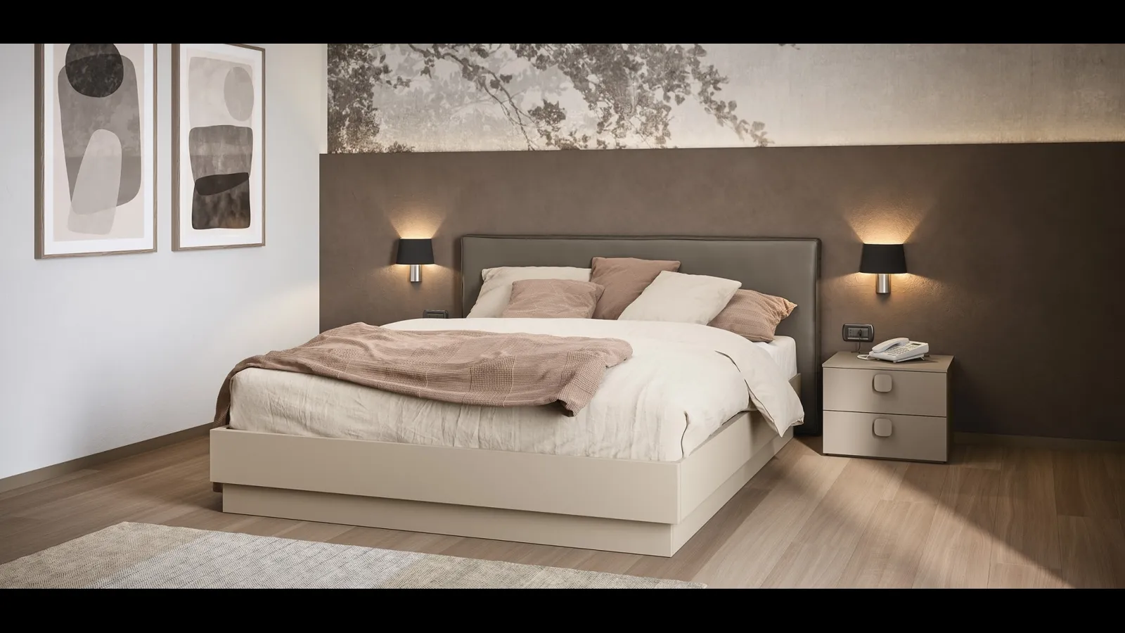 Letto matrimoniale con testiera rivestita in ecopelle Isla di Cinquanta3