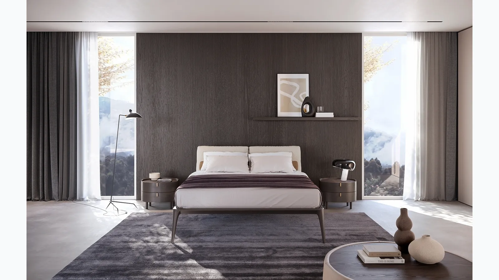Letto Kalè Rovere Carbon con cuscini imbottiti di Olivieri