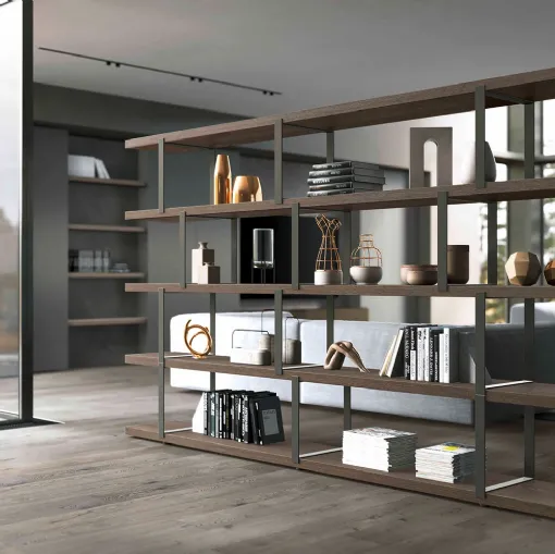 Libreria divisoria New York in Rovere Grigio di Olivieri