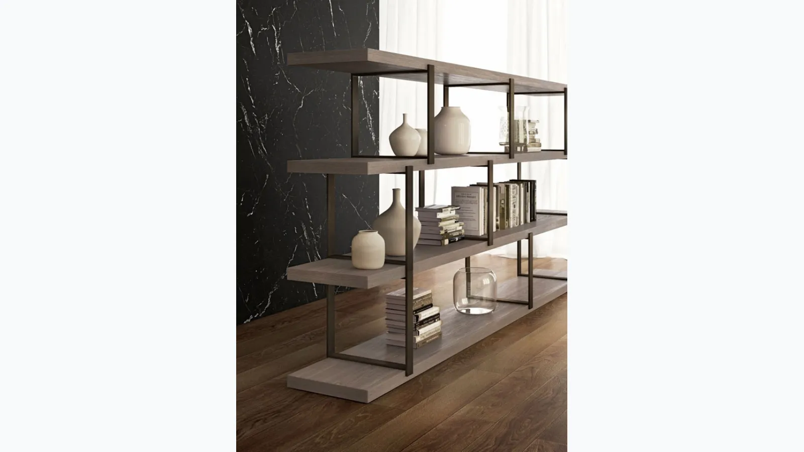 Libreria divisoria New York in Rovere Grigio di Olivieri
