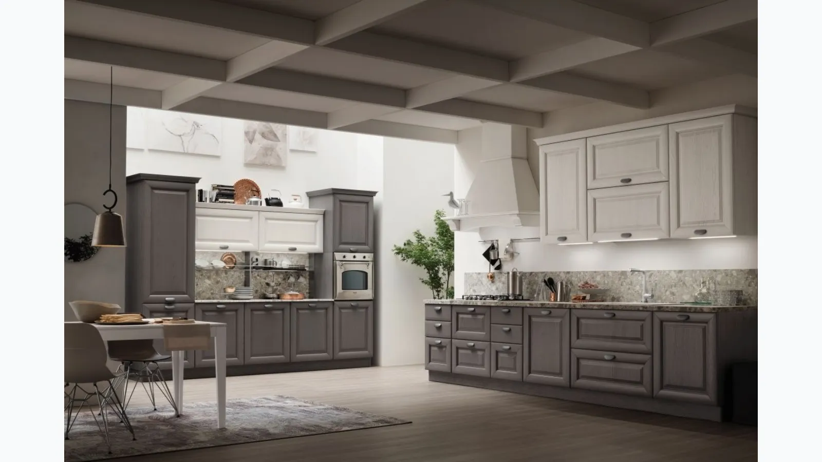 Cucina Classica lineare Lola in Grigio Antracite e Bianco Gesso di Arrex