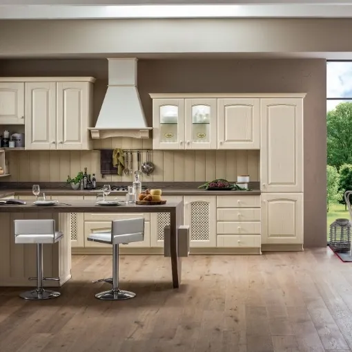 Cucina Classica con penisola Magda 03 in legno di Rovere Decapè Bianco di Arrex