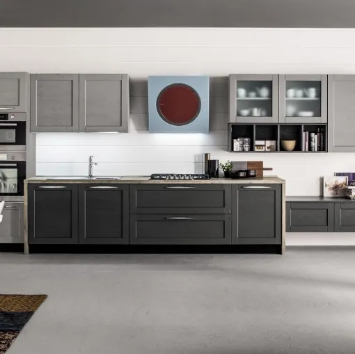 Cucina Moderna lineare Curry 06 in Rovere laccato con top in laminato di Arrex