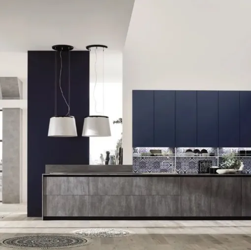 Cucina Loft Soft Blu e Cemento di Arrex