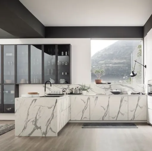 Cucina Moderna angolare Loft Urban in laminato effetto marmo di Arrex