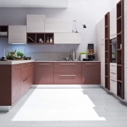 Cucina Moderna angolare Zenzero in Rovere laccato Vinaccia di Arrex