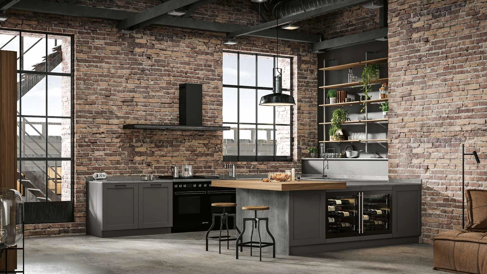 Cucina Moderna con penisola Curry Industrial di Arrex