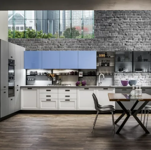 Cucina Moderna lineare Dallas in PET Zucchero Grigio e Timo di Arrex