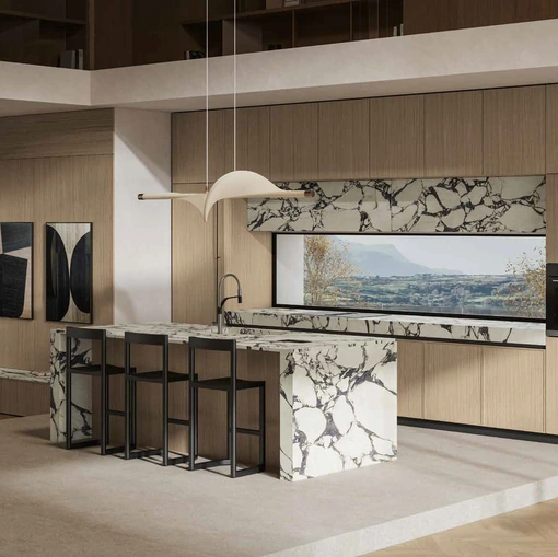 Cucina Moderna in rovere e gres con isola Daytona Elegant di Arrex