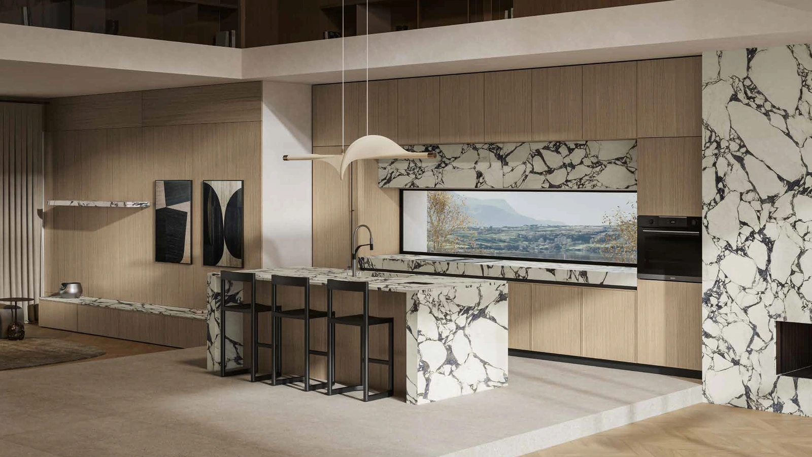 Cucina Moderna in rovere e gres con isola Daytona Elegant di Arrex