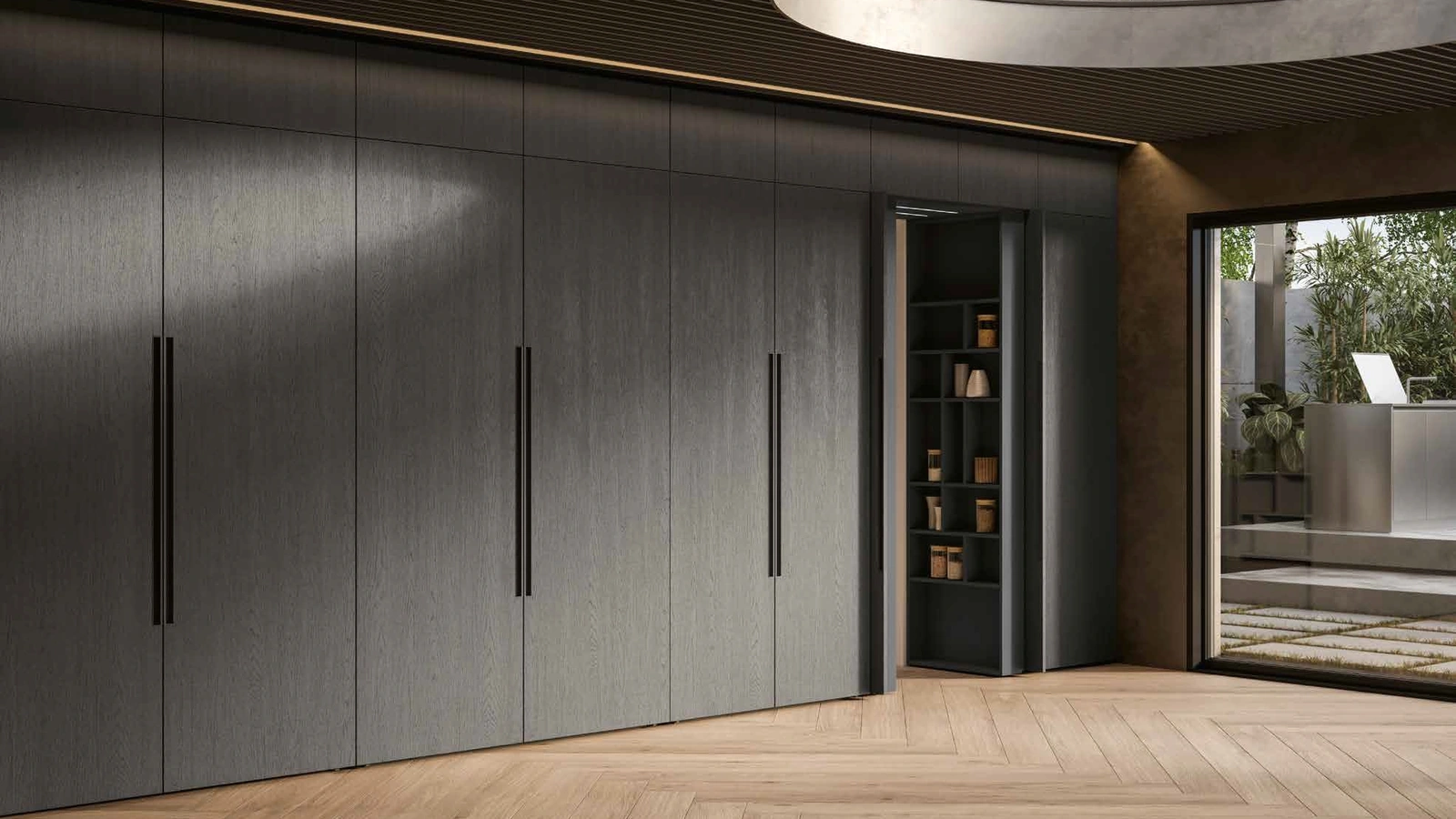 Cucina Moderna lineare Daytona Living con ante scorrevoli in legno di Arrex