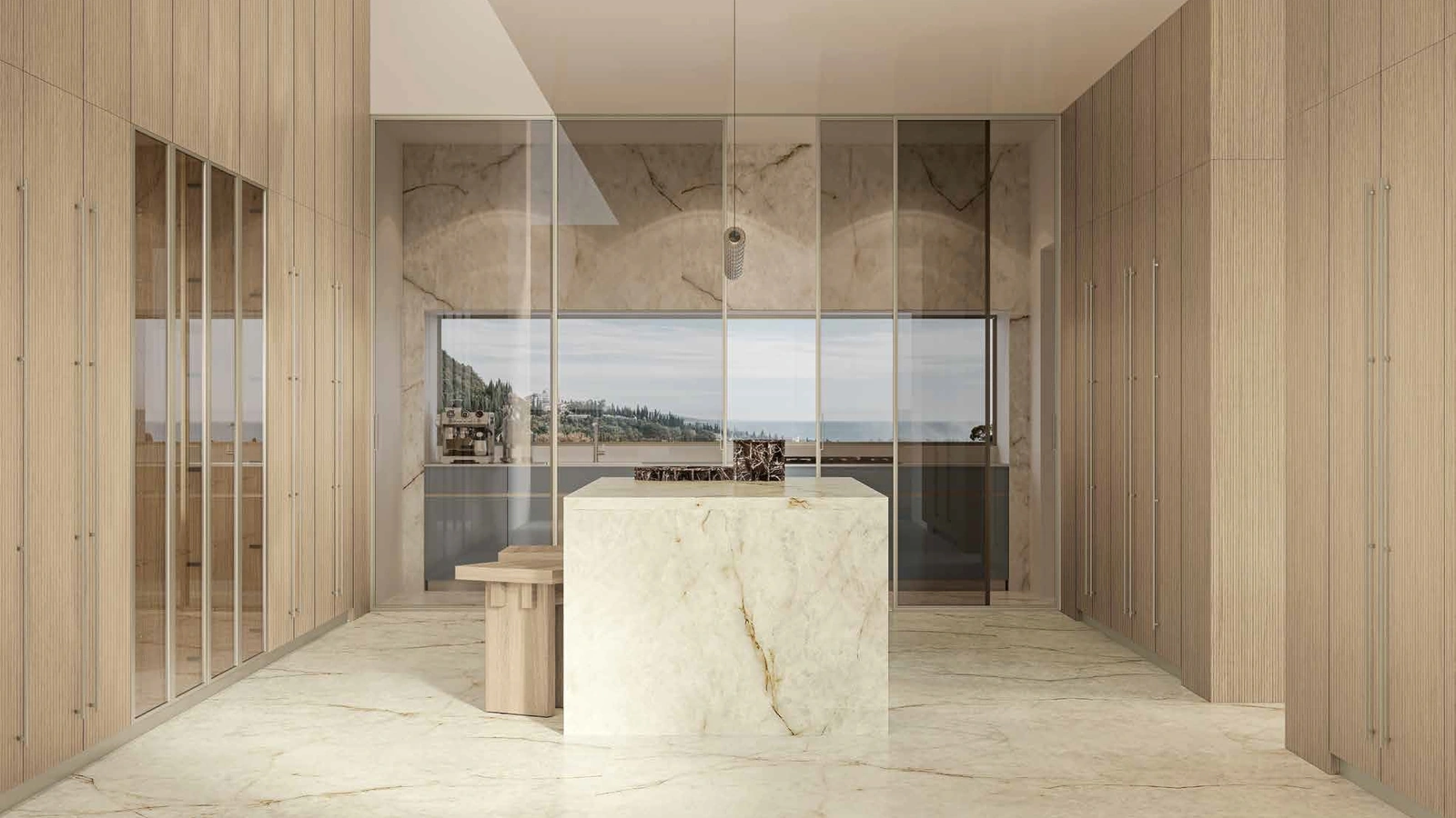 Cucina Moderna lineare in vetro Daytona Natural di Arrex