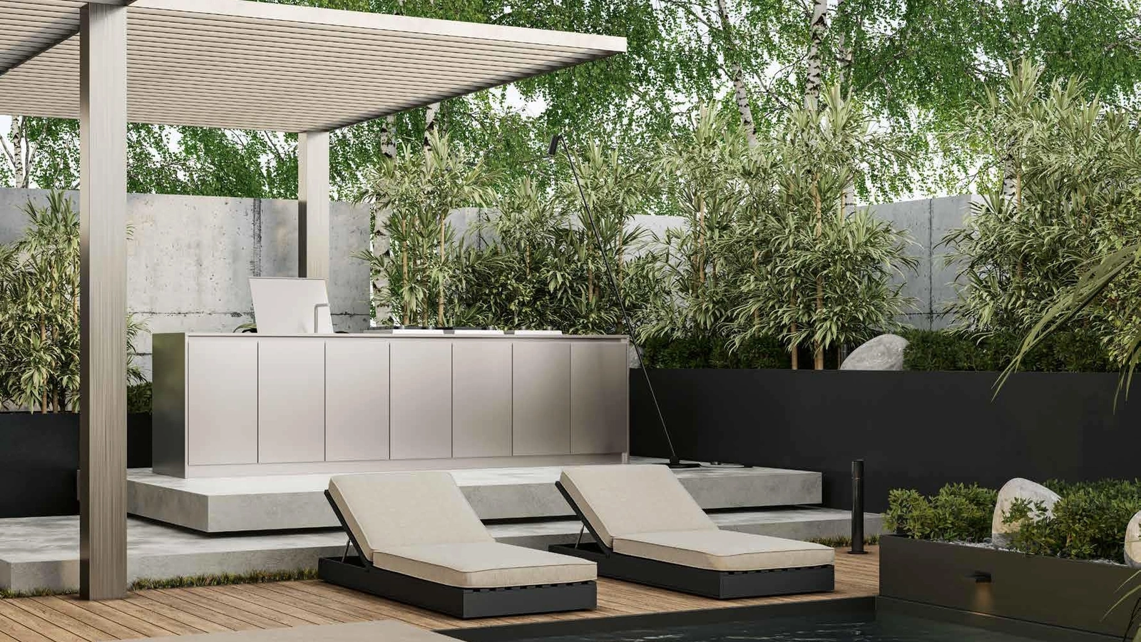 Cucina Moderna lineare Daytona Outdoor in acciaio inox di Arrex