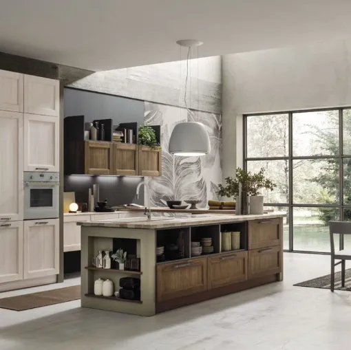 Cucina Moderna con isola Eva in legno Tinta Vintage di Arrex