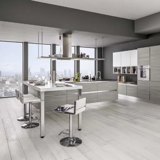 Cucina Moderna con penisola Mango in Frassinato Grigio di Arrex
