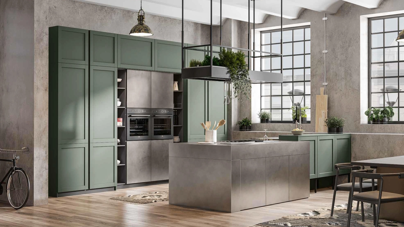 Cucina Moderna con penisola Queen Industrial in laccato e acciaio inox di Arrex