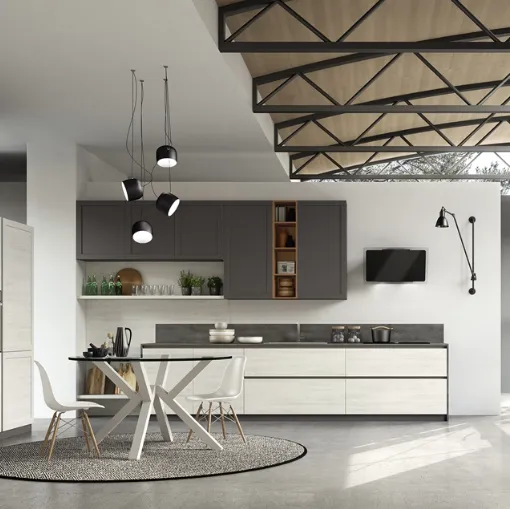 Cucina Moderna lineare Twin Okobo Iceberg e Wall Piombo di Arrex