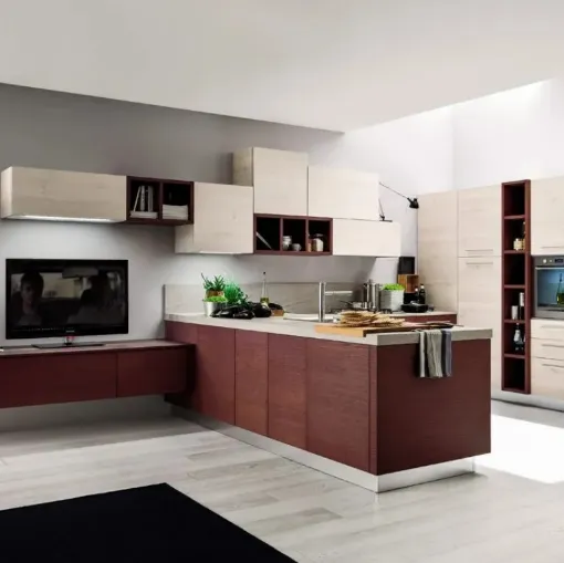 Cucina Moderna con penisola Zenzero 04 Rovere Vinaccia di Arrex