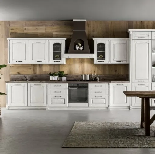 Cucina Shabby Chic lineare Magda 01 in legno di Rovere Decapè Gesso di Arrex