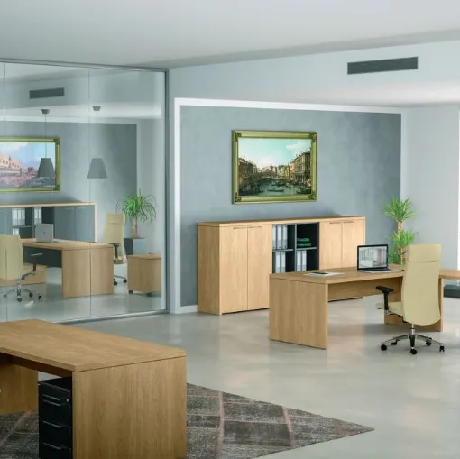 Scrivania direzionale in melaminico rovere gessato e laccato antracite Alfa Plus di Walco