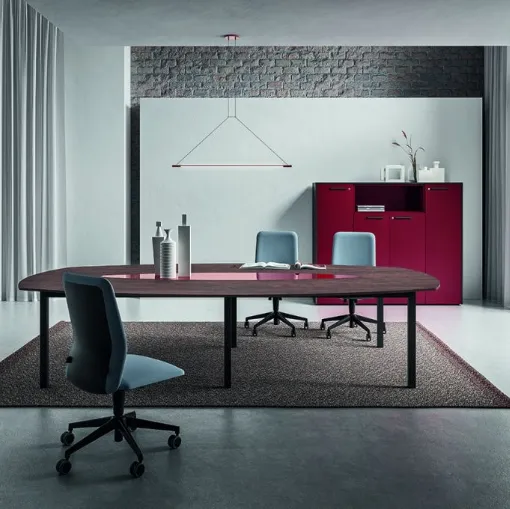 Scrivania operativa in melaminico con piano ovale Domino Evo di Walco