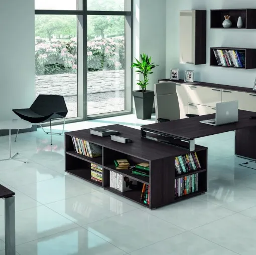Scrivania direzionale con libreria in melaminico Omega di Walco